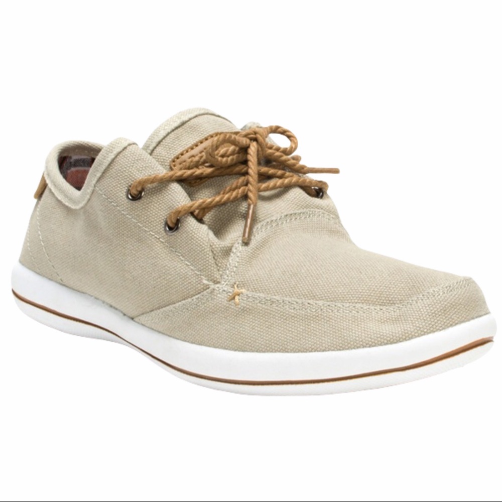 Muk Luks Boat Shoes Tan Linen Canvas Lace Up Casual Slip On 9